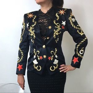 Vintage Escada Embroidered Navy Jacket